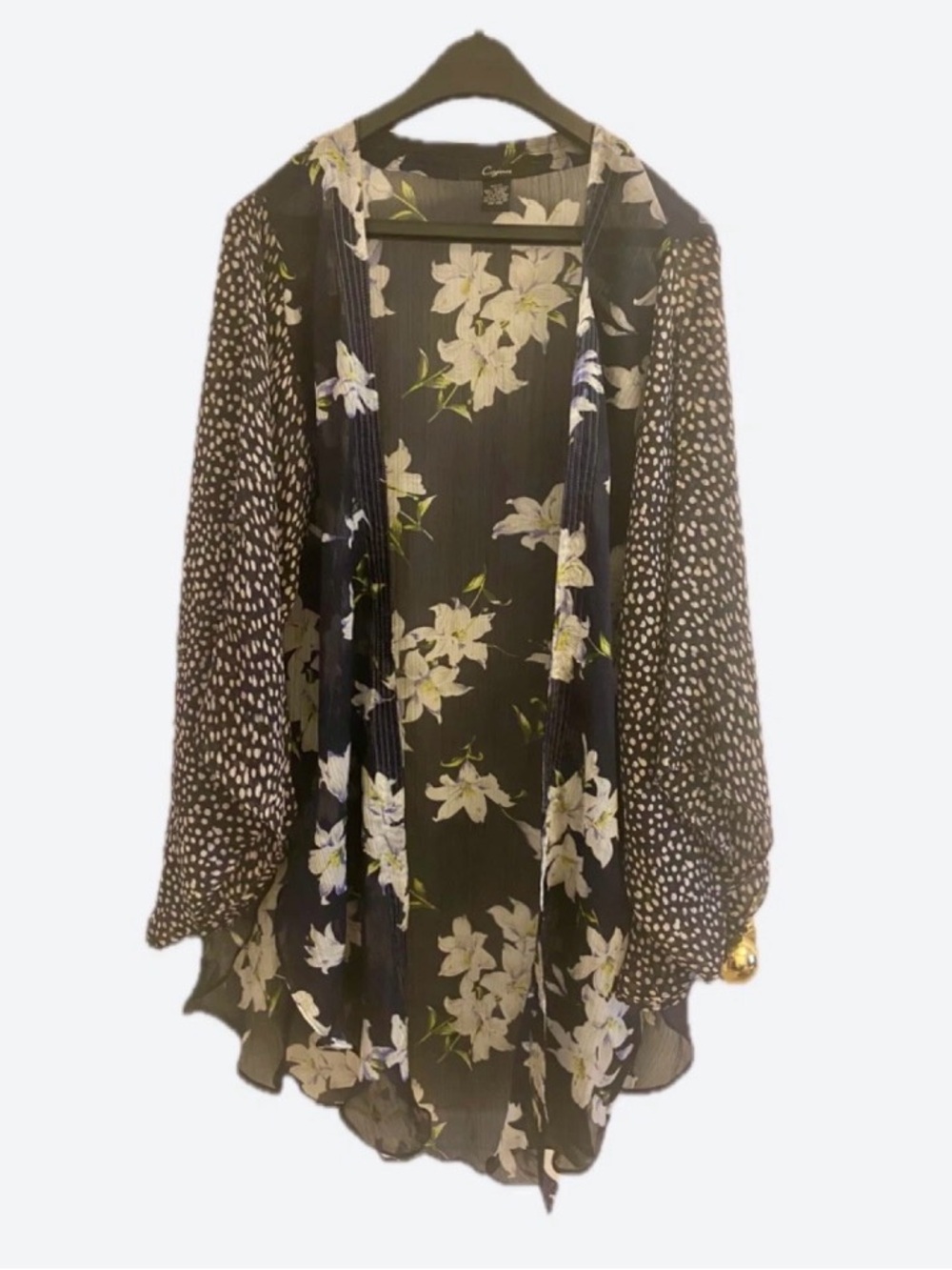 Cejon Black Floral & Dot Mixed-Print Kimono